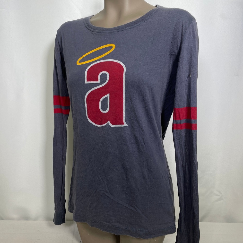 Los Angeles Angels Red Jacket Gray Retro Logo Longsleeve T-Shirt Women's LARGE - Picture 2 of 9